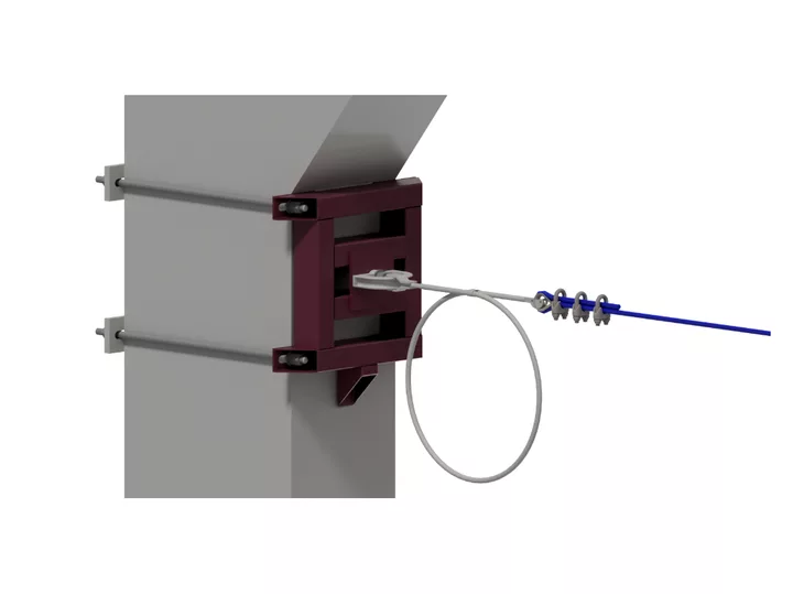 Anchorage on a precast concrete column, with cable loop and tensioner