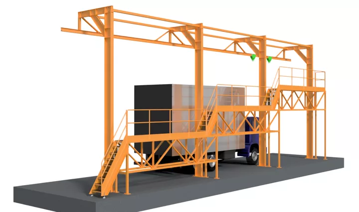 Gantries with lifelines for truck tarping and loading (CRAVIL)