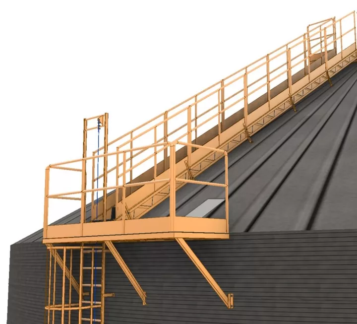 Platform and access ladder on the silo roof, with vertical lifeline (CRAVIL)