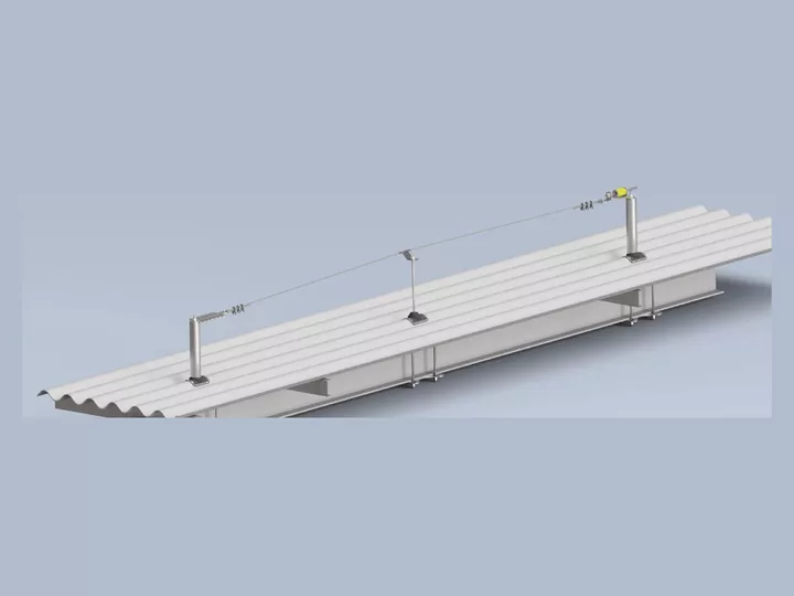 Assembly diagram on corrugated fiber cement roof panels, with the load carried to the structure