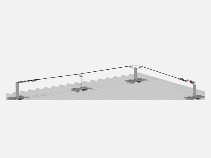 Assembly diagram on trapezoidal metal roof panels, with posts attached to the purlin