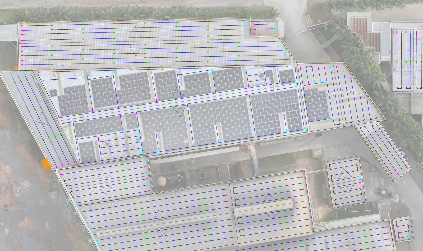Lifeline layout on the orthophoto of the Baterias ERBS roofs