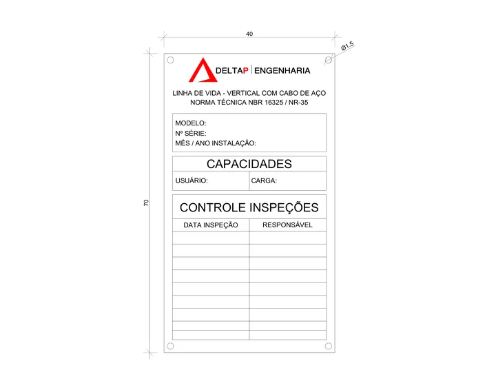 Identification tag with standard, capacity, number of users and inspection record